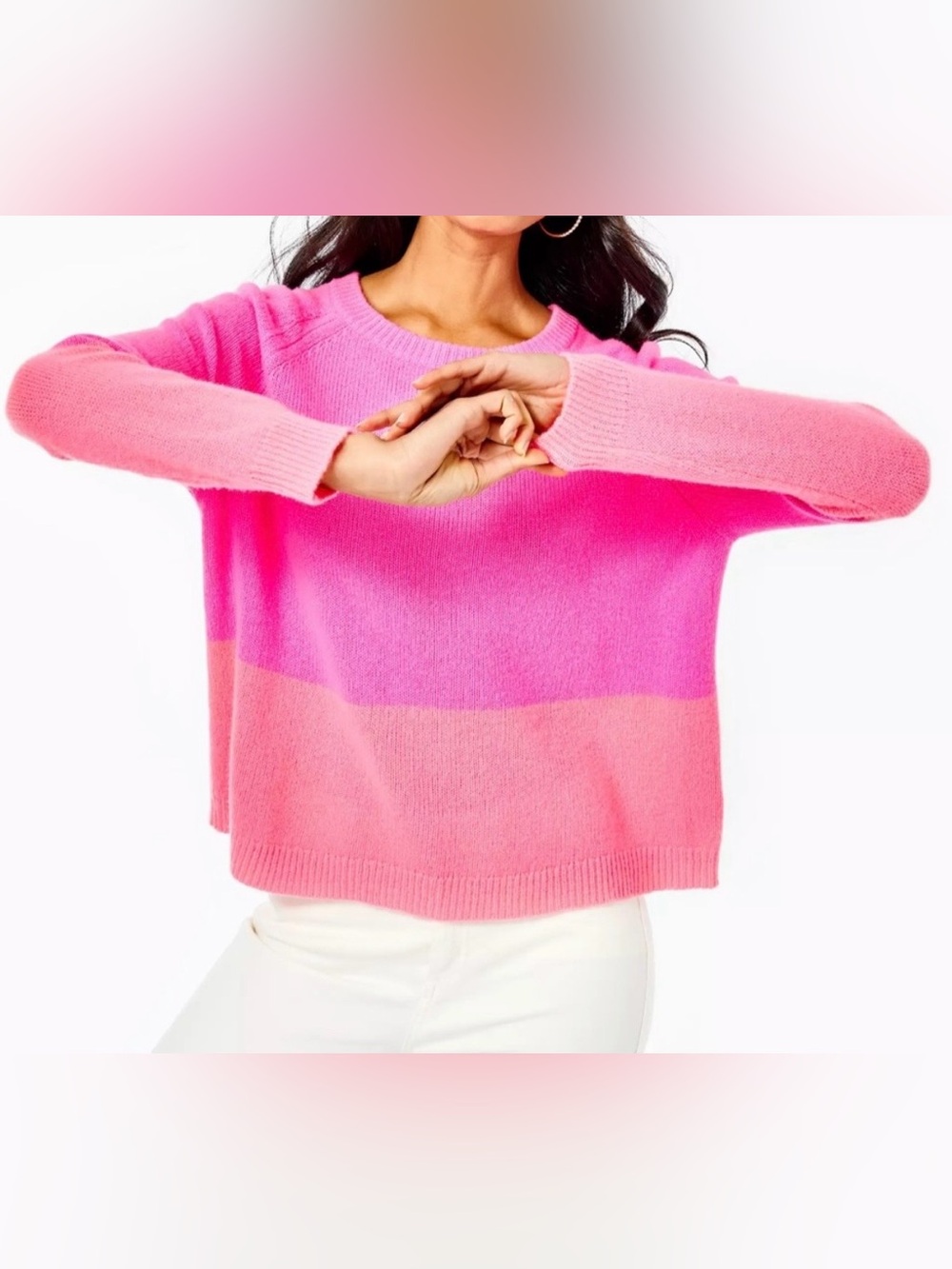 Lilly Pulitzer Kinnik 100% Cashmere Sweater Women’s XS Plumeria Pink Colorblock
